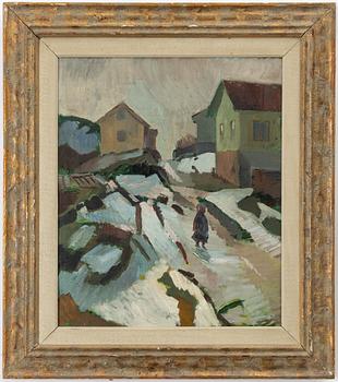 Nisse Zetterberg, Winter landscape with houses.