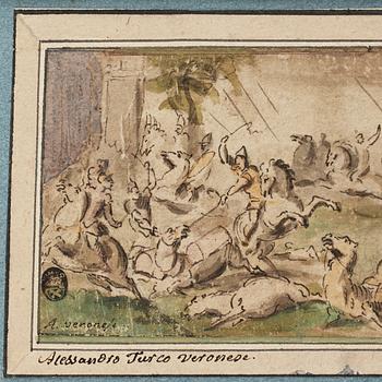 HANS JOHANN ROTTENHAMMER D.Ä., hans krets. Påskrift A Veronese. Akvarell och tusch, bildyta 8,5 x 30 cm.