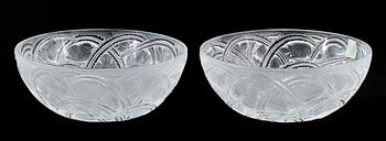 SKÅLAR, ett par, glas, "Finches", Lalique, sign "Lalique France".