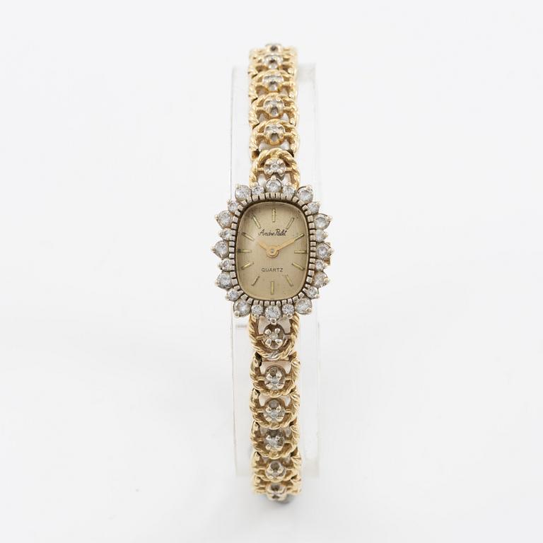 Wristwatch, Andre Pailet, 14K gold with brilliant-cut diamonds.