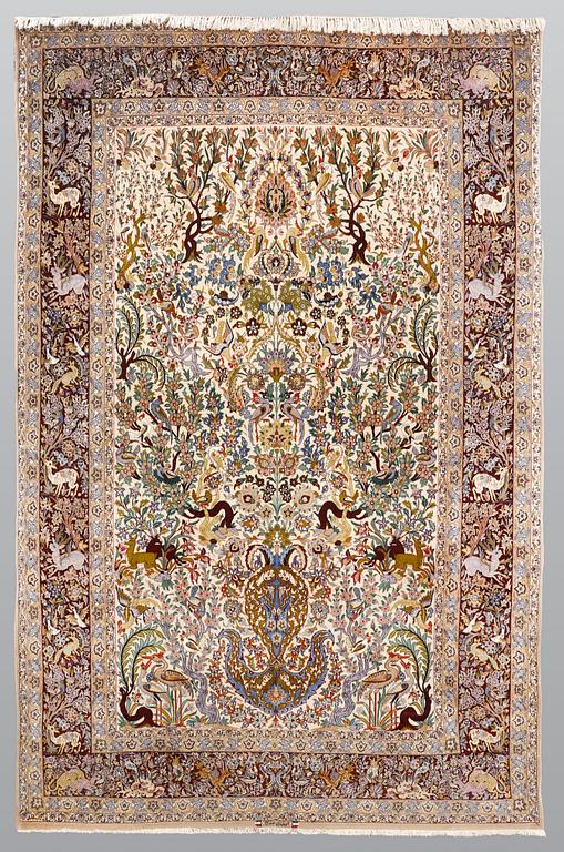 Matta, Figural Isfahan, part silk, Signerad, ca 327 x 208 cm.