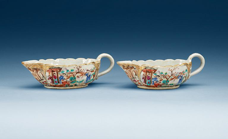 A pair of famille rose sauce boats, Qing dynasty, Qianlong (1736-95).