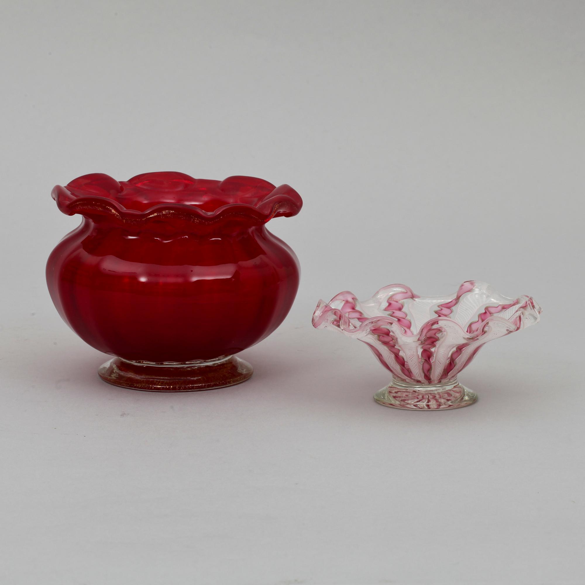 SKÅLAR, 2 st. Glas, Murano, 1900-tal.