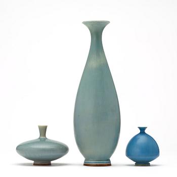 Berndt Friberg, a set of three stoneware vases, Gustavsberg Studio 1965-72.