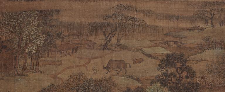 A large water colour and ink painting on silk, by Anonymous artist, Qing dynasty, 18th/19th Century.