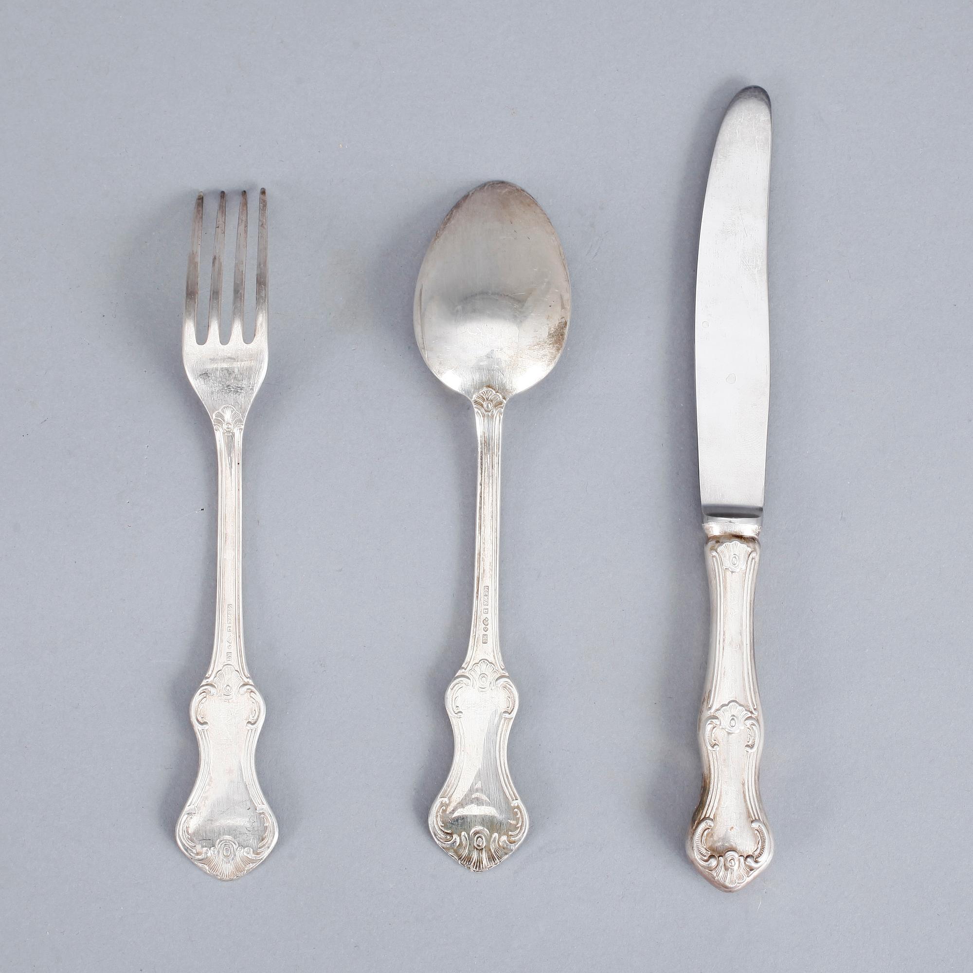 BESTICK, 21 delar, "Patricia", silver, MEMA, Lidköping 1900-talets andra hälft. Vikt inkl knivar 900 gram.