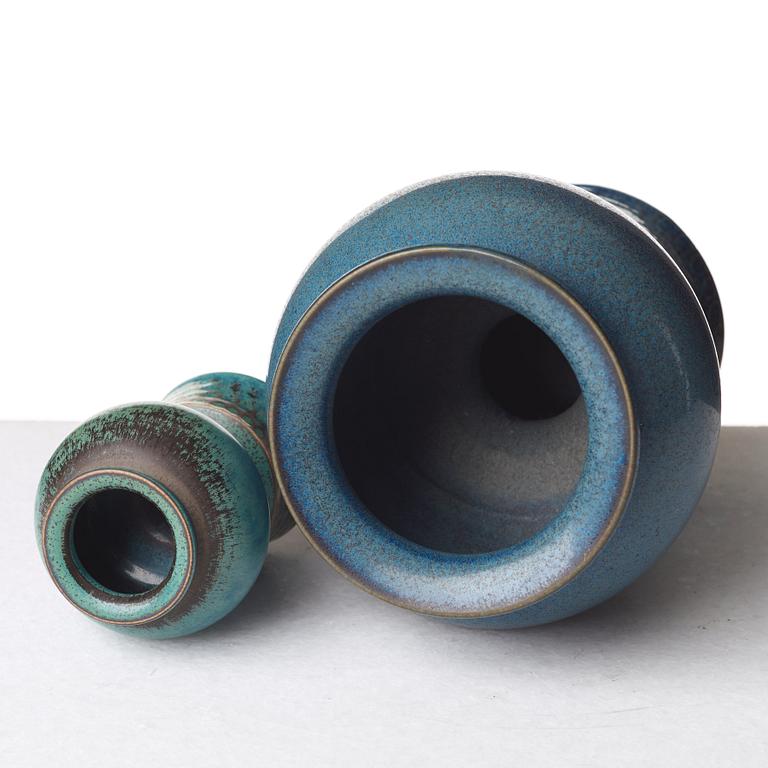 Stig Lindberg, two stoneware vases, Gustavsberg studio, Sweden 1963-64.