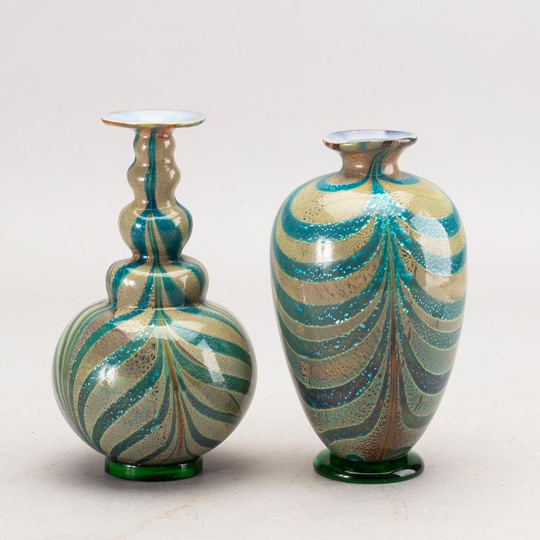 FRANCO MORETTI vaser 2 st signerade Murano Italien, glas 1900-talets mitt/andra hälft.