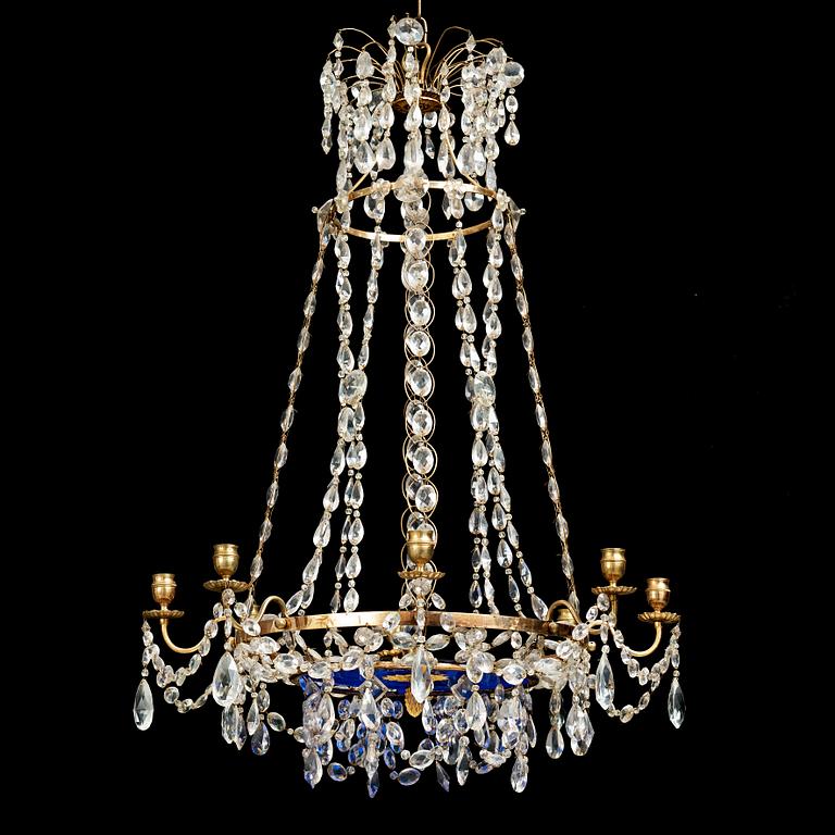 A late Gustavian circa 1800 nine-light chandelier.