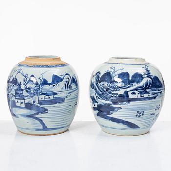 Five porcelain jars, China, Qing dynasty, 19th century.