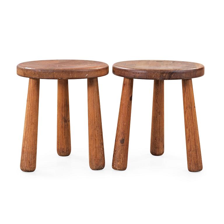 Axel Einar Hjorth, A pair of 'Utö' stained pine stools, Nordiska Kompaniet, NK, Sweden 1930's.