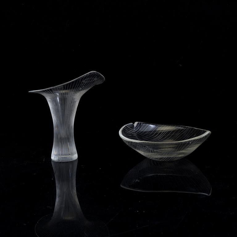 TAPIO WIRKKALA, a 'Kantarell' glass vase and a bowl, signed, Iittala, Finland, second half of the 20th Century.