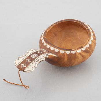 Lars Levi Sunna, a birch an reindeer horn cup signed.