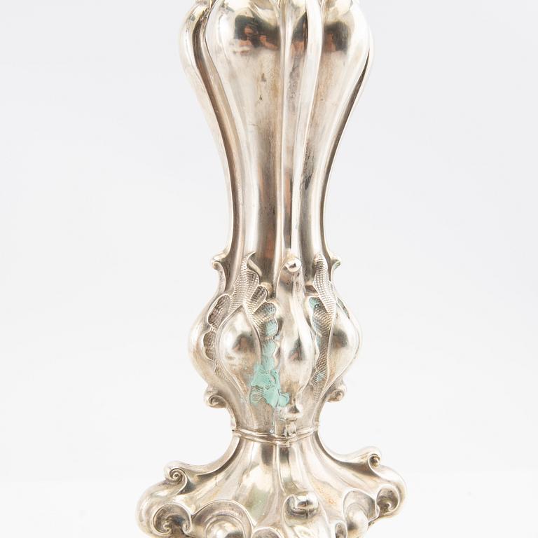 Candelabras, a pair in Neorococo style, nickel silver, circa 1900.