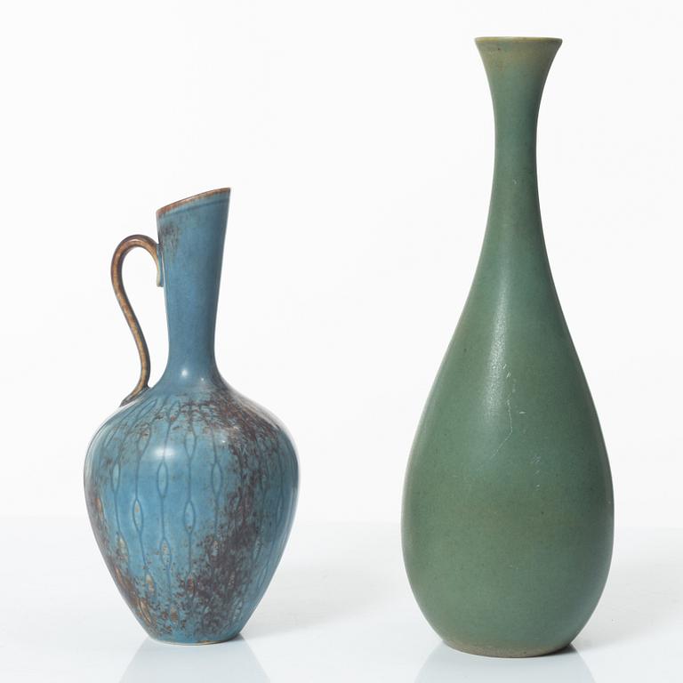 Two stoneware vases Gunnar Nylund and Carl-Harry Stålhane, Rörstrand and six ceramic miniatures, John Andersson Höganäs.