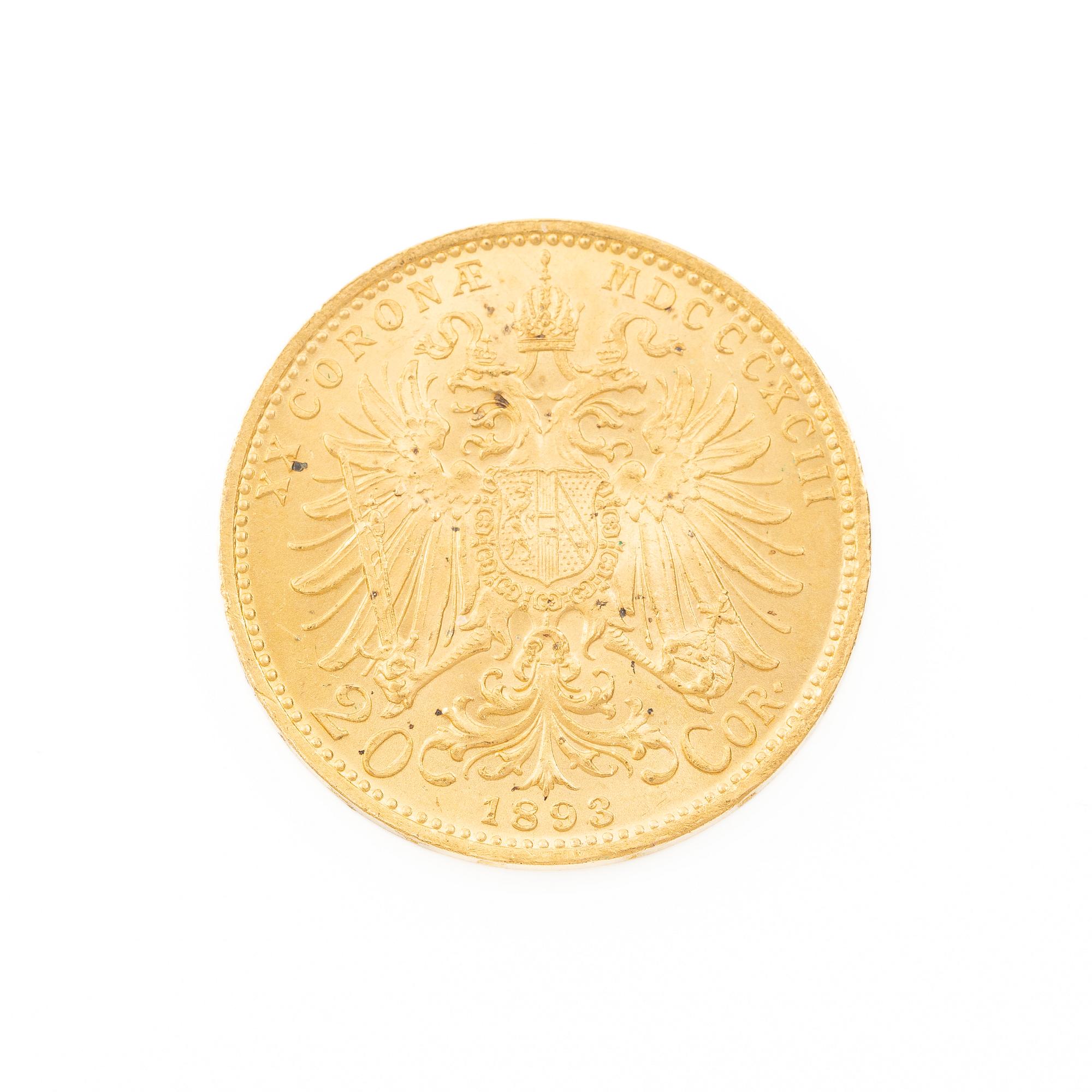 Gold coin, Austria-Hungary, 20 Corona, 1893.