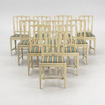 Four Gustaivan chairs, around 1800, and six Gustavian style chairs, 20th century.