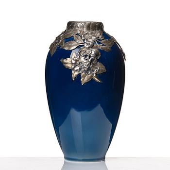 Anton Michelsen, & Royal Copenhagen, a porcelain vase with sterling silver mouth, Copenhagen 1910.