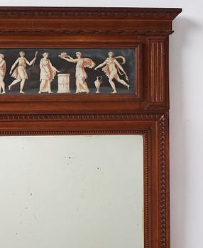 A carved and inset gouache late Gustavian mirror, late 18th century.