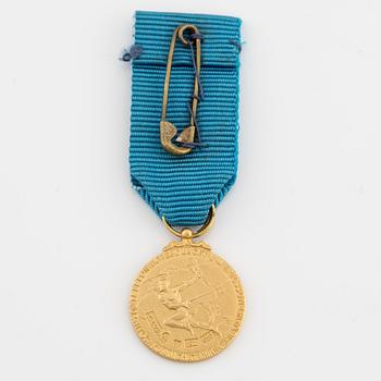 Medal, 18K gold, with ribbon.