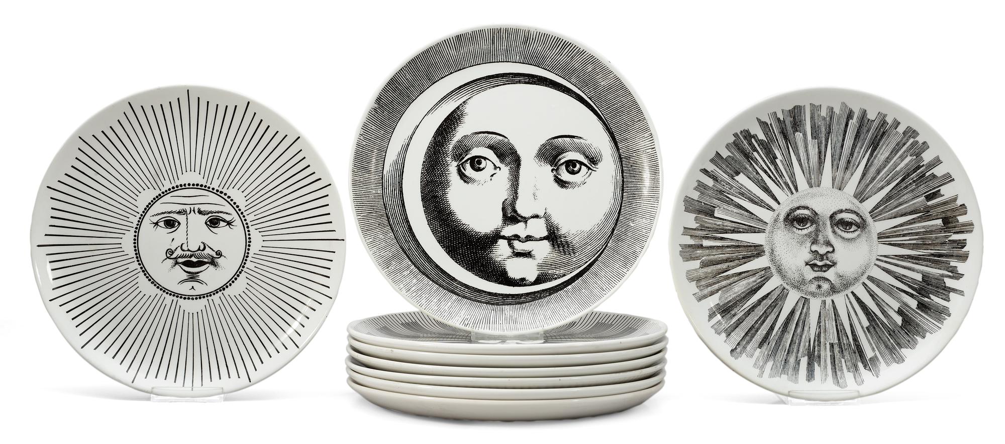 A set of nine Piero Fornasetti 'Sun and Moon' plates, Milano, Italy.