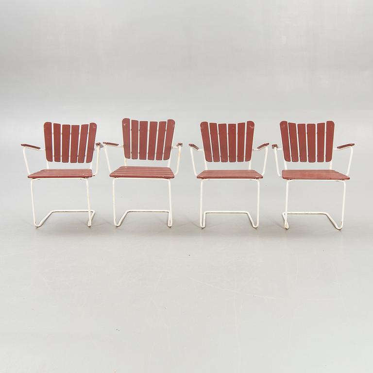 Garden furniture, 4 chairs, table, 1950s.