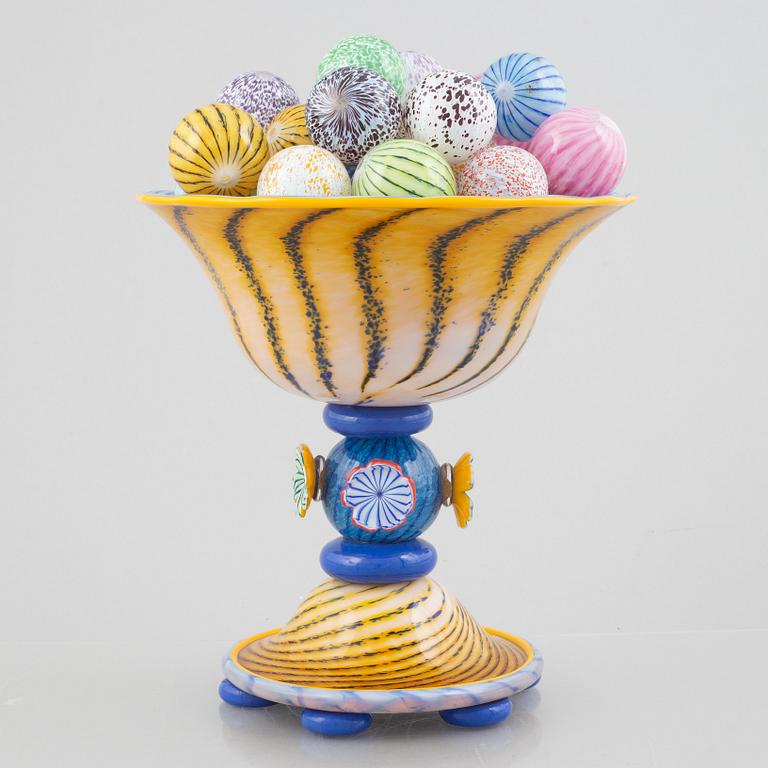 Jonas Rooth, a glass sculpture in the shape of a bowl with glass balls, executed in his studio, Kivik.