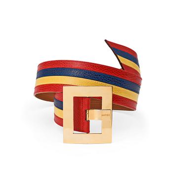744. CÉLINE, a striped leather belt.