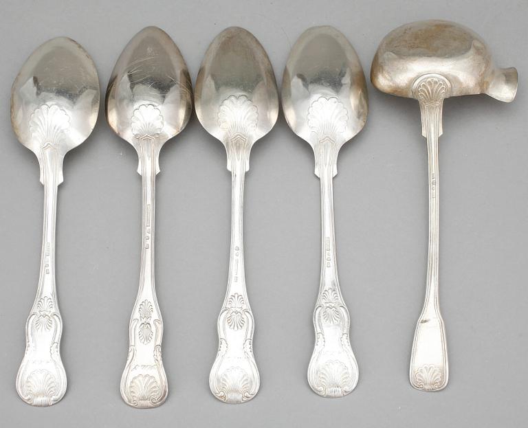 SERVISDELAR, 5 delar, silver, bl a Anders Wedin. Söderhamn, 1800-tal. Vikt 284 gram.