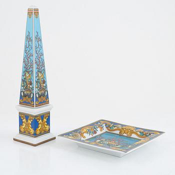 Versace, a "Les Tresors de la Mer" porcelain obeslique and tray, for Studio-line Rosenthal, Germany.