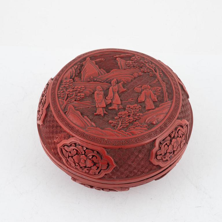 A Chinese red lacquered box, 20th century.