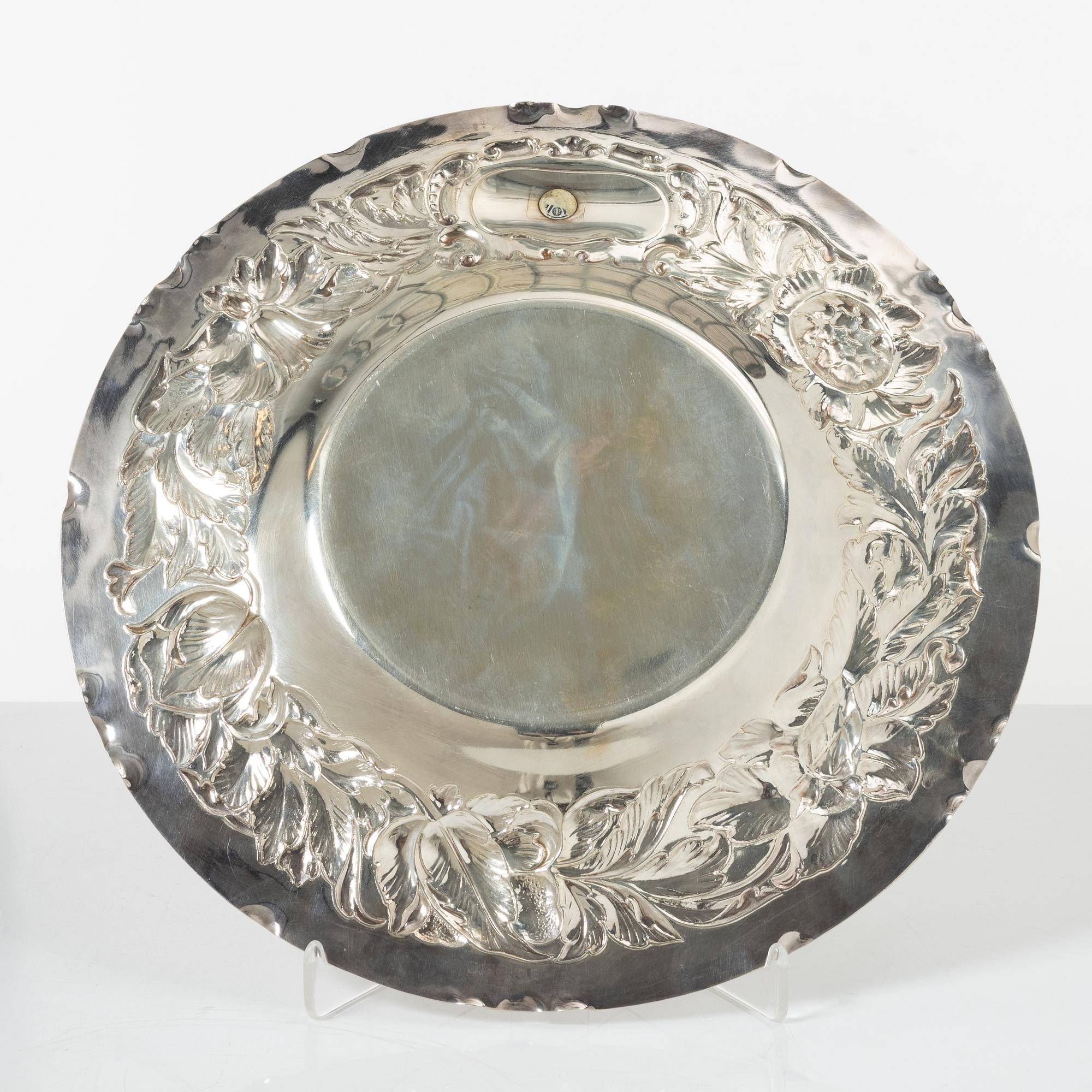 A Swedish silver plate, mark of Guldsmedsaktuebolaget, Stockholm 1951. Barock style.