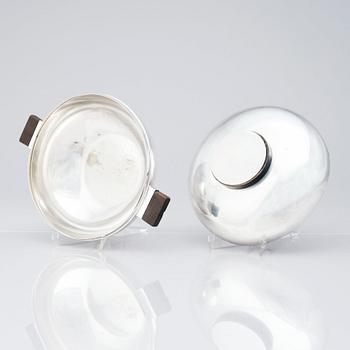 Sylvia Stave, two alpacca lidded dishes, C.G. Hallberg, Stockholm, designed in 1934.