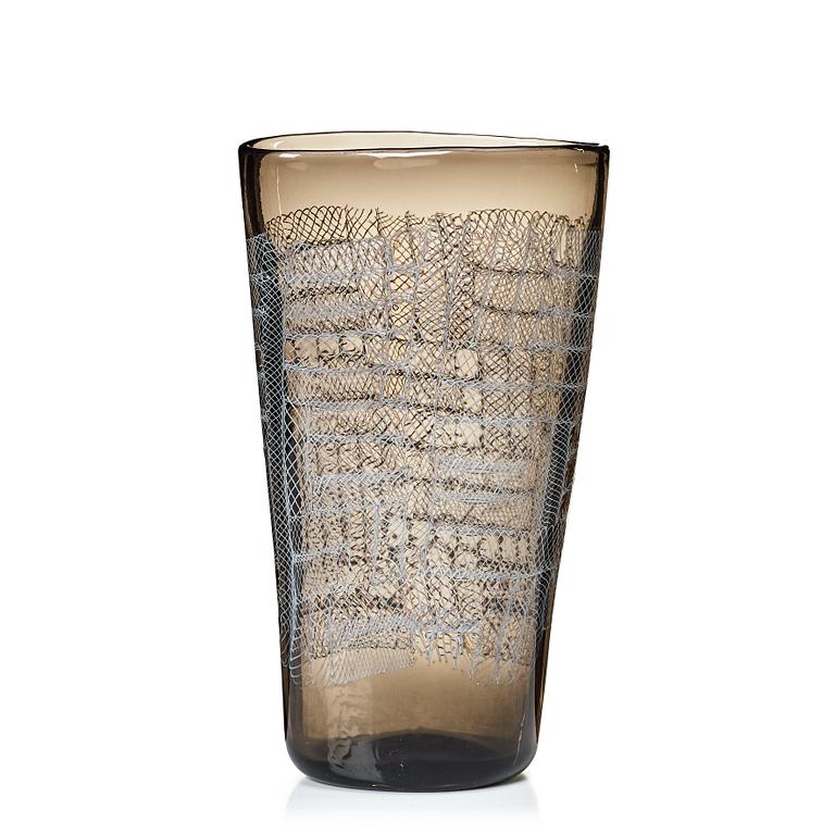 Paolo Venini, a smoke coloured "Mosaico Zanfirico" vase, Murano, Italy 1950's.