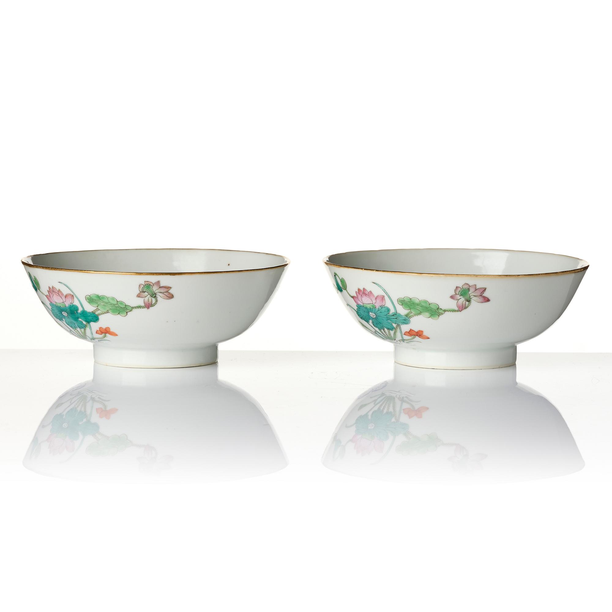 Skålar, ett par, porslin, Kina, sen Qingdynasti.