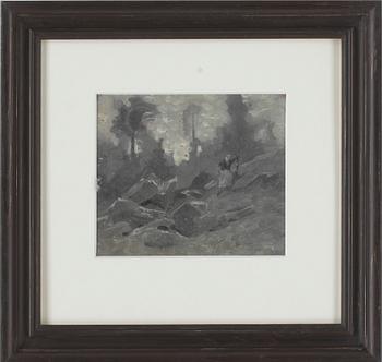 Anshelm Schultzberg · ANSHELM SCHULTZBERG, olja en grisaille på kartong. Signerad.