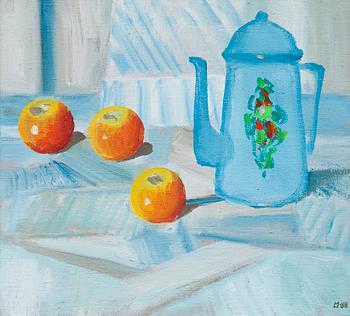 454. Lasse Marttinen, STILL LIFE WITH A JUG AND APPLES.