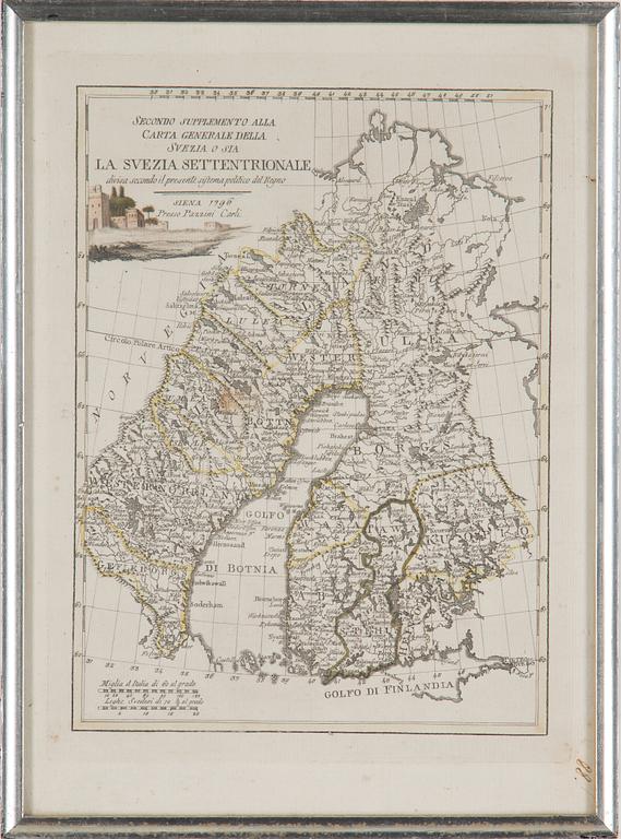Three maps by Vincenzo Pazzini Carli, Siena, Italy, late 18th century.