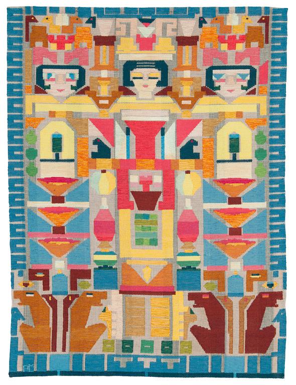 VÄVD TAPET. "Cassmarks". Ryssväv. 222 x 165,5 cm. Signerad AÖ.