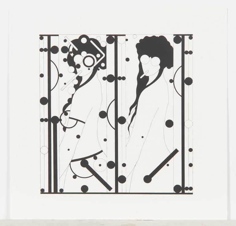 Leonhard Lapin, a set of seven relief prints, signed and dated 1973-1975/1996, numbered.