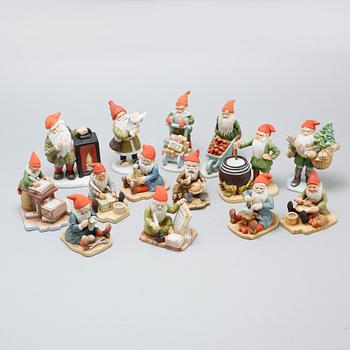 13 earthenware figurines after Jenny Nyström by Kalmar Länsmuseum, late 20th century.
