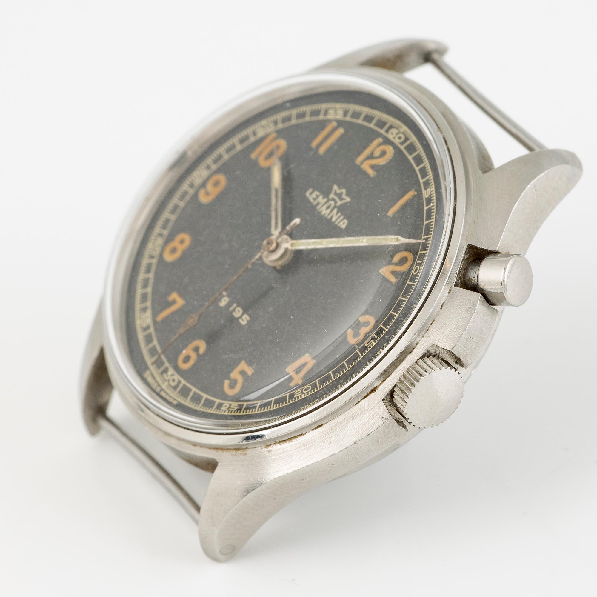 Lemania, Tg 195, "Three crowns", chronograph, wristwatch, 40 mm.