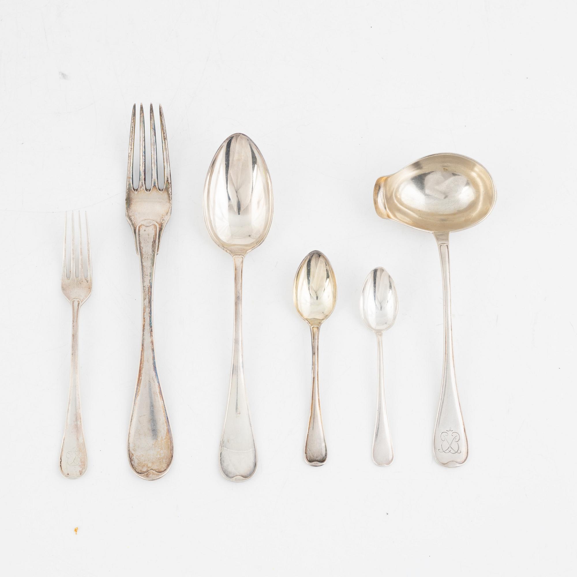 Bestickservisdelar, 40 st, silver, "Svensk rund", bl.a. GAB, Stockholm 1967.