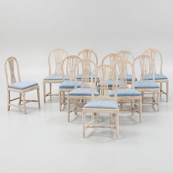 Stolar, elva stycken, Gustavianska samt Gustaviansk stil, 1700-talets slut — sent 1900-tal.