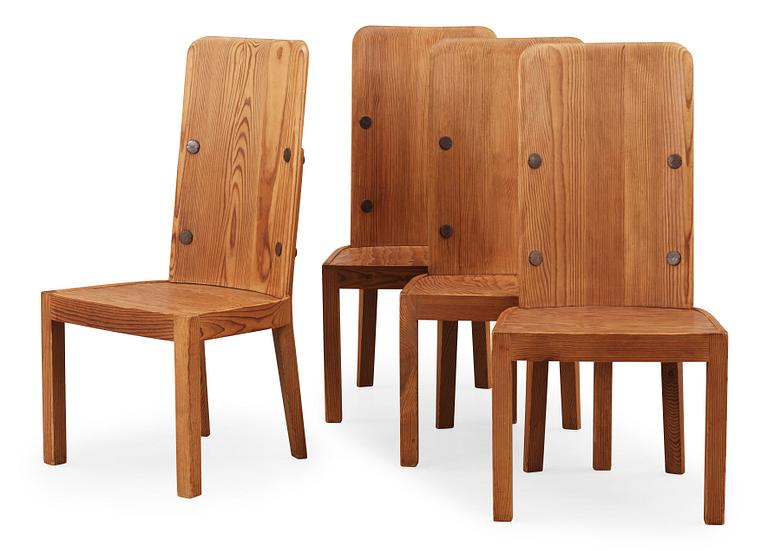 A set of four Axel Einar Hjorth stained pine 'Lovö' chairs, Nordiska Kompaniet, Sweden 1930's.