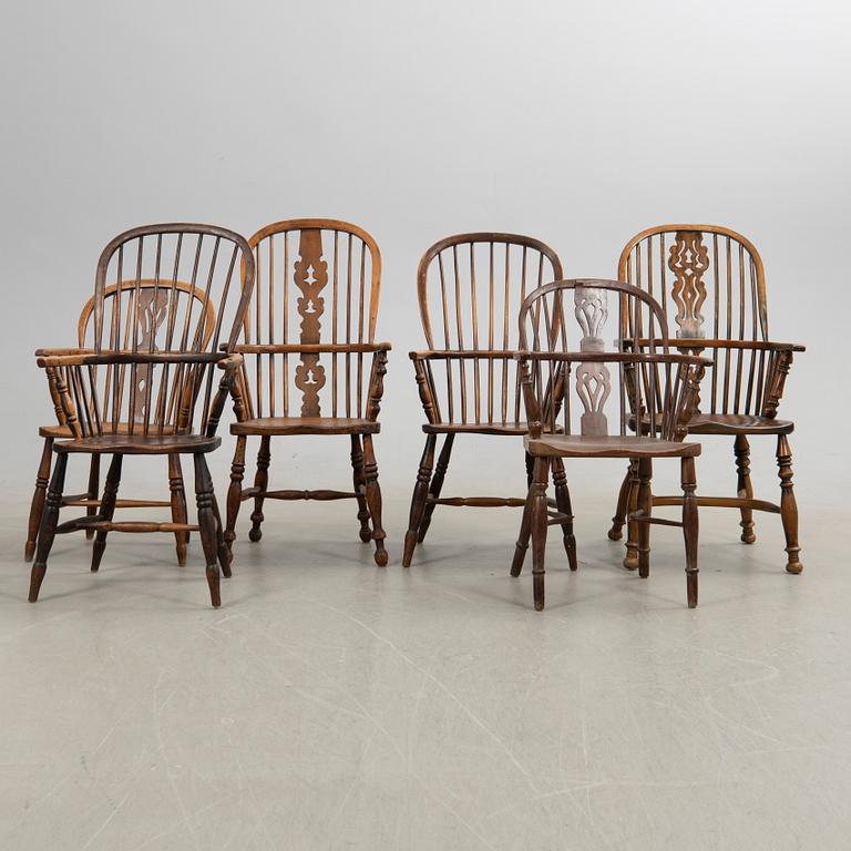 Windsor chairs, 6 pcs, 19th century.
