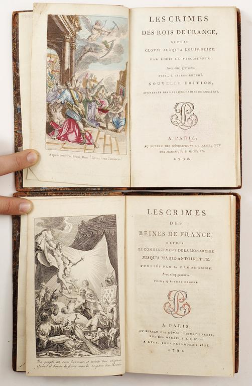 BÖCKER, 2 vol, "Les Crimes des Reines de France.." resp "Les Crimes des Rois de France.." Paris 1791 resp -92.