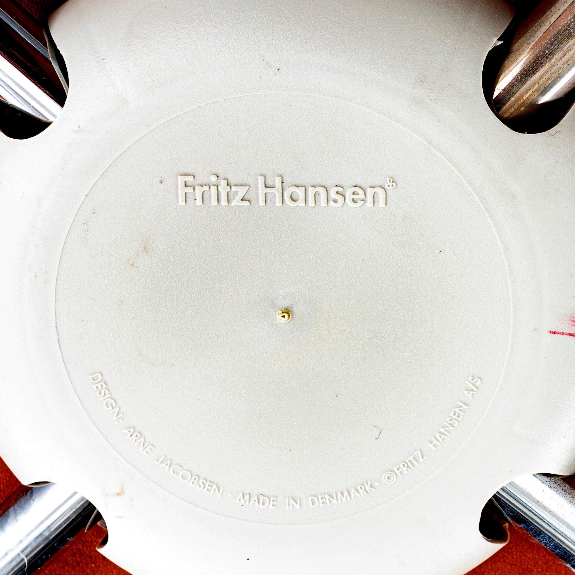 A set of six Arne Jacobsen "Myran" leather chairs for Fritz Hansen Denmark, later part of the 20th century,