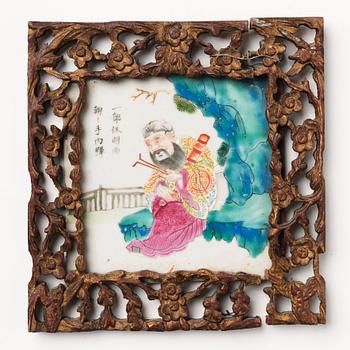 A set of six framed tiles, Qing dynasty, 19th Century.