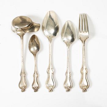 A 30 piece 'Adlerstråhle' silver cutlery service, Lars Larsson, 1873, Stockholm.